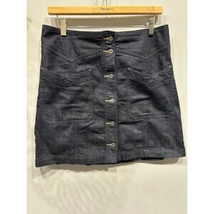 Free People Jean Mini Skirt Button Front Blue Denim Womens Size 10